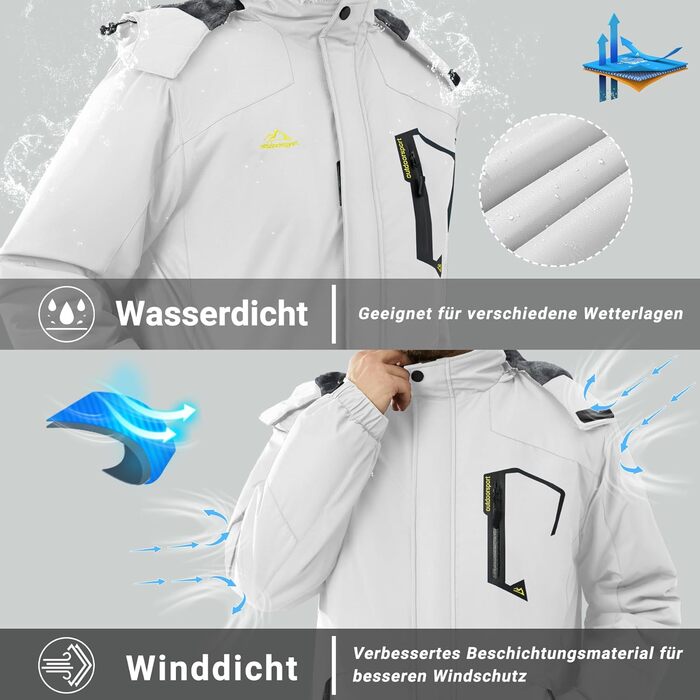 Чоловіча куртка KEFITEVD для сноуборду та активного відпочинку, тепла, водонепроникна, з капюшоном, біла, XL