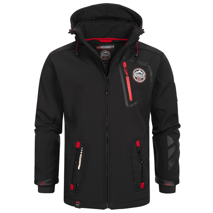 Чоловіча тактична куртка Geographical Norway Tacebook водонепроникна та дихаюча з капюшоном, демісезонна вітрівка для походів та outdoor (L, чорна)