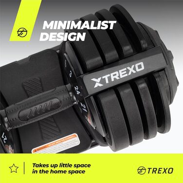 Регульована гантель TREXO 18-40 кг з поворотним регулятором ваги. Залізна гантель для силових тренувань з ергономічною ручкою.