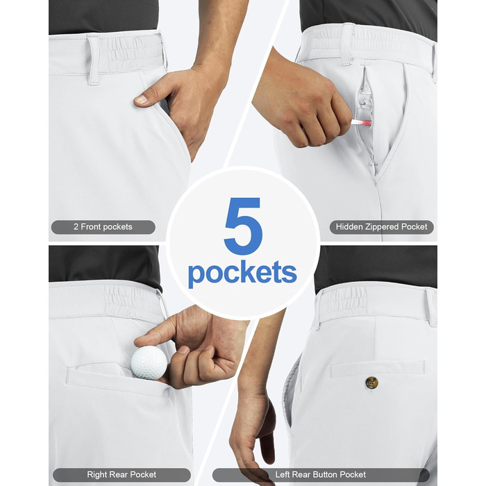 Чоловічі шорти для гольфу Outdoor Ventures UPF 50+ Stretch Dry Fit, швидкосохнучі бермуди з кишенями, сріблясто-сірі, розмір 36