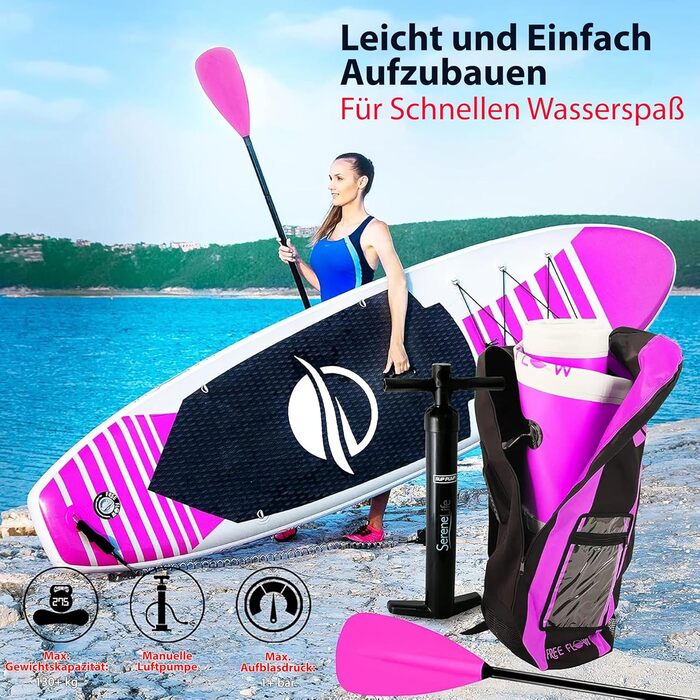 Надувна SUP-дошка SereneLife з повним комплектом аксесуарів, антиковзке весло, насос, сумка для перенесення, для дітей і дорослих