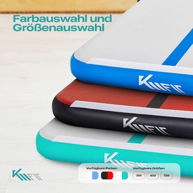KM Fit надувний Airtrack 4 м – гімнастичний мат для фітнесу, тумблінгу, тренувань, з сумкою, електричною помпою та ремнабором, стійкий до УФ, чорний-червоний