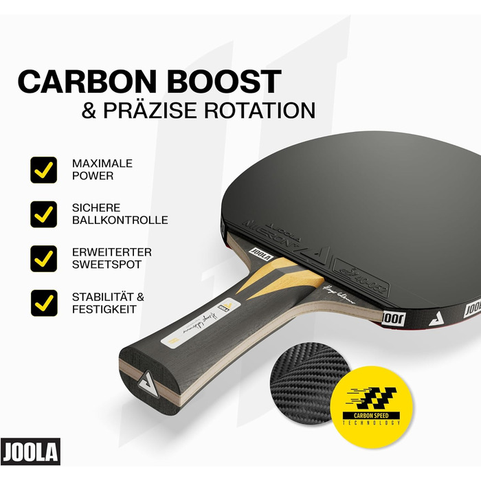 Професійна ракетка для настільного тенісу JOOLA Infinity Carbon Hugo Calderano, ITTF сертифікована, Zyramid/GL, червоний/чорний