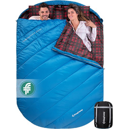 Спальний мішок KingCamp для 2 осіб з фланелі, зимовий, теплий, 3-4 сезони, з 2 подушками, для кемпінгу та відпочинку на природі (синьо-блакитний)