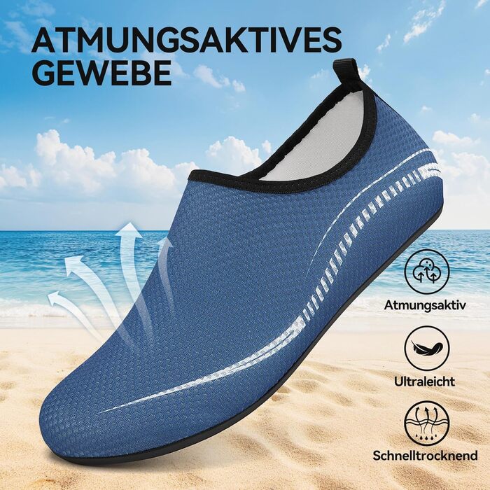 Чоловічі та жіночі водяні черевики для плавання та відпочинку на пляжі. Швидка сушка, антиковзаюча підошва, унісекс (46 EU, блакитний)