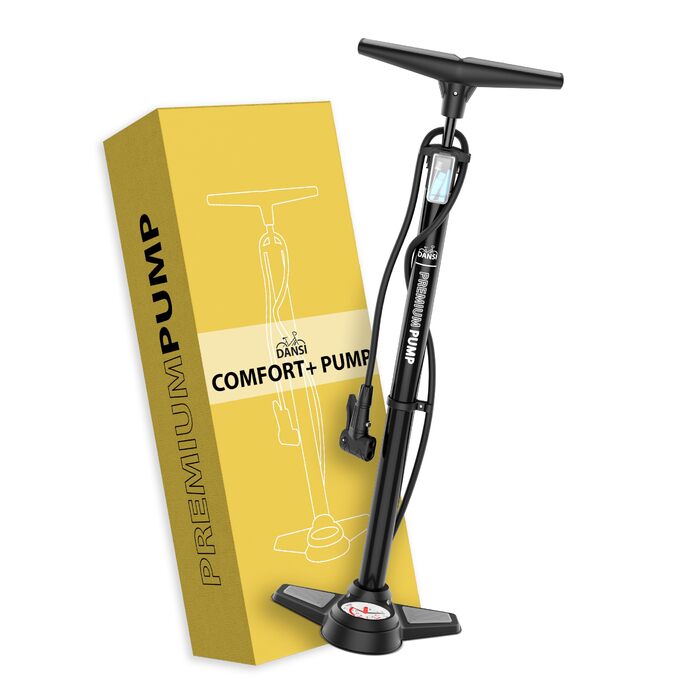 Насос для велосипеда DANSI Stand-Fahrradpumpe з адаптерами AV, SV, DV та великим манометром. Підходить для мотоцикла, електровелосипеда, авто та спортивного інвентарю (з клапаном для спуску тиску).