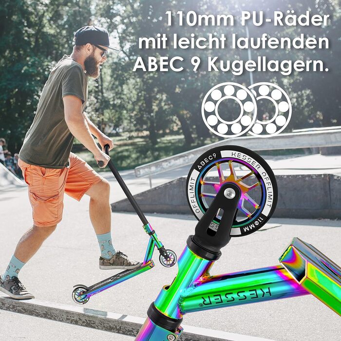 Трюковий самокат KESSER X-Limit-Pro з 360° кермом, підніжкою, підшипниками ABEC 9, 110 мм PU колесами для дітей і дорослих