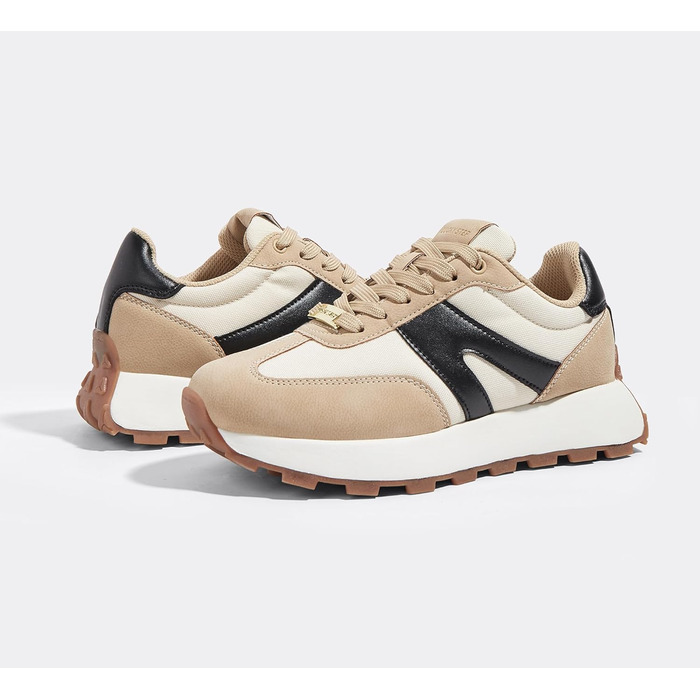 Кросівки жіночі Lucky Step на платформі бежево-чорні, ретро-стиль для бігу, тенісу та повсякденного носіння 37 EU