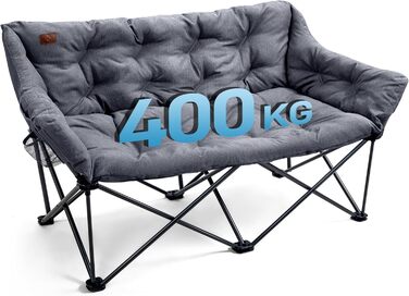 Кемпінгове крісло-диван EVER ADVANCED на 2 особи, 145 см, 400 кг, широке, з високою спинкою, для відпочинку на природі, в саду, на балконі, в приміщенні (сірий)