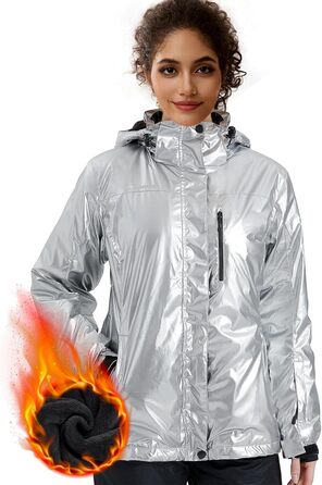 Жіноча водонепроникна куртка для сноубордингу та лижного спорту FREE SOLDIER з флісовою підкладкою та капюшоном. Тепла зимова куртка-дощовик з повністю проклеєними швами (L, срібляста)