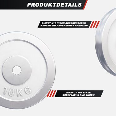 Диск для штанги GORILLA SPORTS 10 кг, чавунний, 30 мм, хромований – вага для штанги та гантелей, фітнес аксесуар