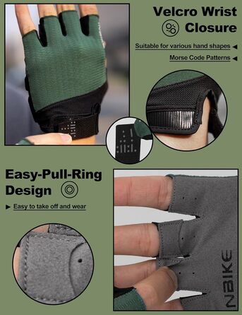 Велосипедні рукавички Inbike для чоловіків, напівпальцеві, літні, ударостійкі, еластичні, дихаючі, світловідбиваючі, зелені, розмір L