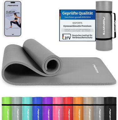 MSPORTS Килимок для гімнастики Преміум з сумкою, постером та додатком для фітнесу. Зручний, 190 x 80 x 1,5 см, антрацит. Без фталатів. Килимок для йоги сіро-антрацитового кольору 190 x 80 x 1,5 см