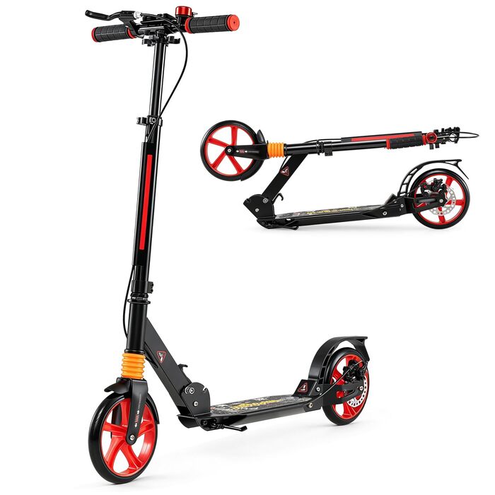 COSTWAY Розкладний самокат для дітей та дорослих, чорний. Регульована висота, дзвінок, підставка, ремінь для перенесення, до 100 кг