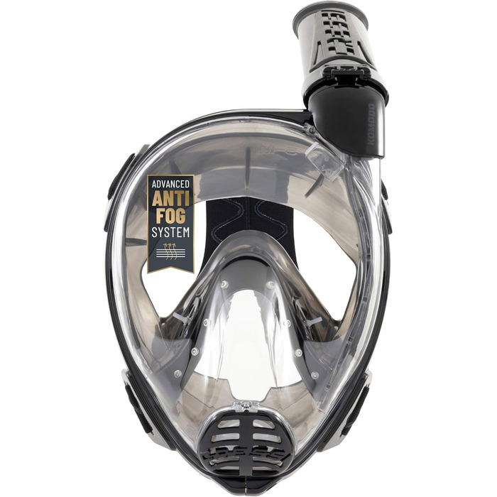 Маска для снорклінгу CRESSI Komodo – повна маска Dry з широким оглядом 180° та боковим загубником. Без запотівання, регульовані ремінці M/L, чорний колір.