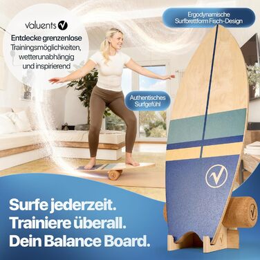Балансборд дерев'яний у формі серфа з роликом для тренування нейром'язової відповіді + підставка, колір: бежевий або світло-коричневий