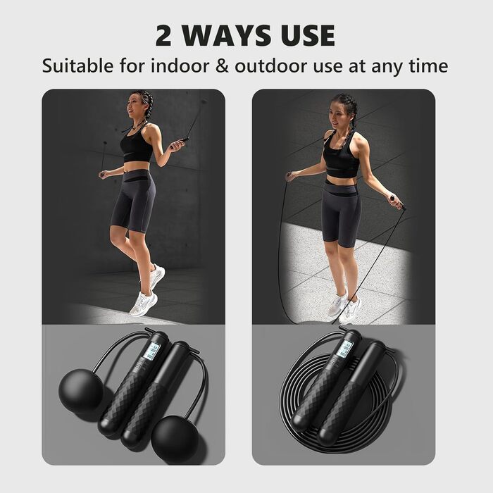 Стрибкове канат Flintronic з лічильником, регульований, з підшипниками та неслизькими ручками, інтелектуальний, з вагою, для тренувань, фітнесу, боксу (#1 Чорний)