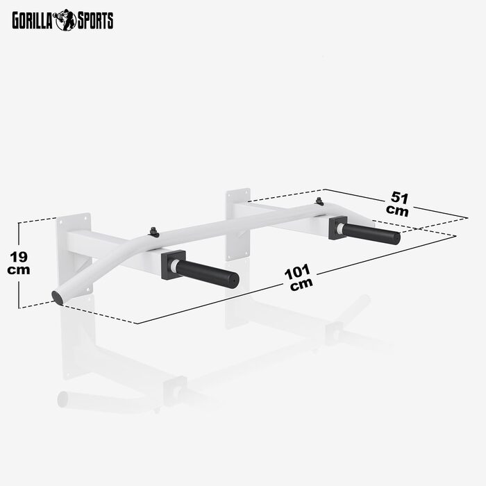 Турнік настінний GORILLA SPORTS, 5 нековзних ручок, до 350 кг, сталь, чорний/білий, для підтягувань і вправ на прес, з монтажем