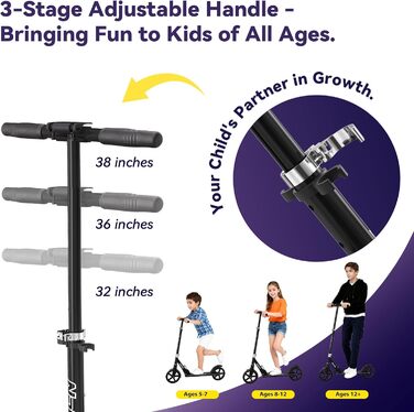 Kick Scooter Nattork з регульованим кермом та амортизатором - для підлітків та дорослих, 220lb, Navy Blue