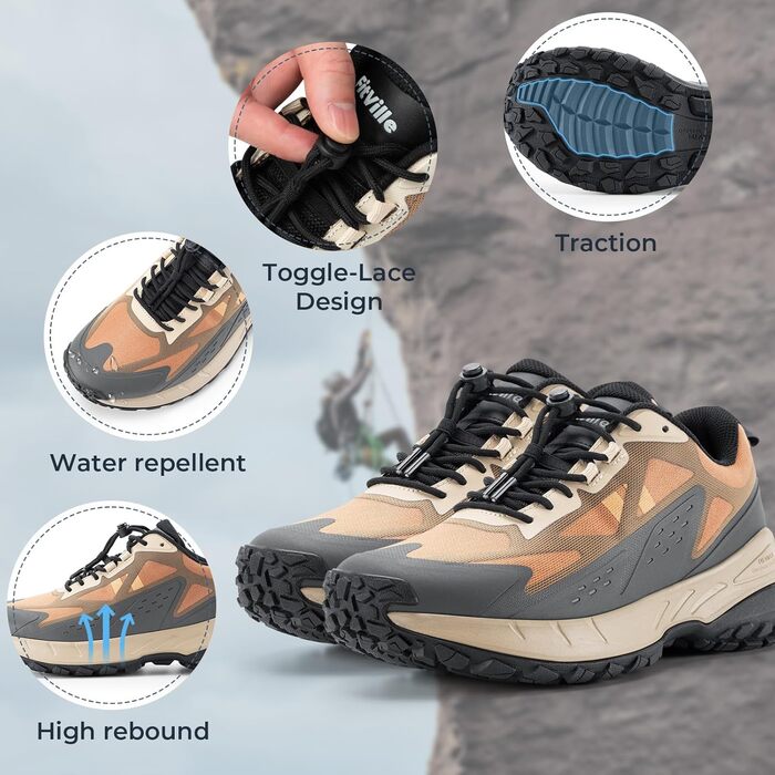 Черевики для трекінгу FitVille з широкою колодкою для чоловіків, Slip-On, Outdoor, з захистом стопи, дихаючі, для трейлу, з гнучкою застібкою, розмір 40-50, 44 EU, широка колодка, сірий колір