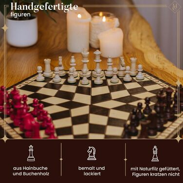 Шахи ручної роботи для 3 гравців | Master of Chess | Шахівниця середнього розміру 33x28 см | Шахи для дітей та дорослих - Engelhart Преміум якість, масивне дерево