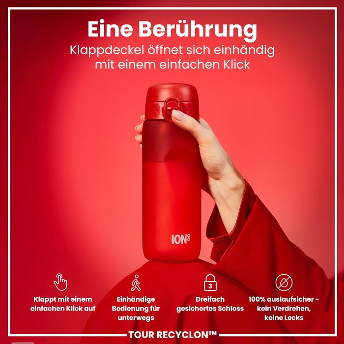 ION8 Фляга для води, 750 мл (Червона, Evo)