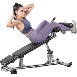 Професійна лавка для пресу BODY RHYTHM з 4 рівнями регулювання висоти, реверсивним грифом для скручувань, регульована і універсальна: для жиму лежачи, схилу та віджимань, ідеальна для силових тренувань