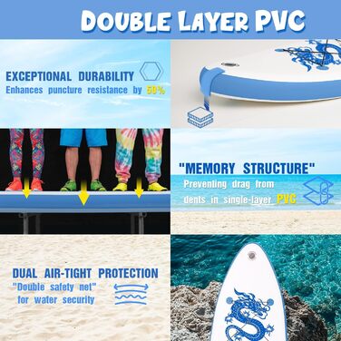 SUP дошка FunWater 320 см надувна, блакитна: з веслом, насосом, рюкзаком, лішем та плавниками – для початківців та досвідчених
