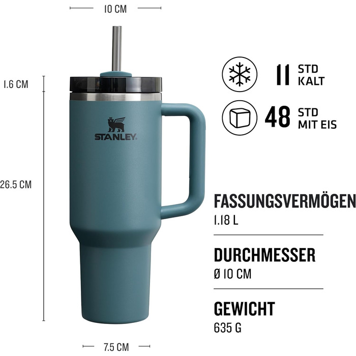 Термокружка Stanley Quencher H2.0 Flowstate з трубочкою 1.2 л, нержавіюча сталь, тримає холод 11 годин, зберігає лід 48 годин, термочашка BPA Free, підходить для посудомийної машини