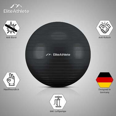 Ергономічний гімнастичний м'яч EliteAthlete з анти-вибуховою системою для офісу, фітнесу, пілатесу, йоги, вагітних, з насосом