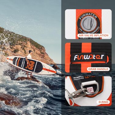 Надувний SUP Борд FunWater 10'6'–11'6' – для початківців та сімей, з антиковзким EVA-деком, веслом, насосом та аксесуарами (11' - Класичний синьо-білий)