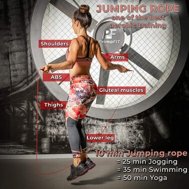 Скакалка PrimaFIT для дорослих 3м, регульована з обважнювачами, 2 підшипники, антиковзні ручки, сталева мотузка, для боксу, MMA, кросфіту, з чохлом, червона