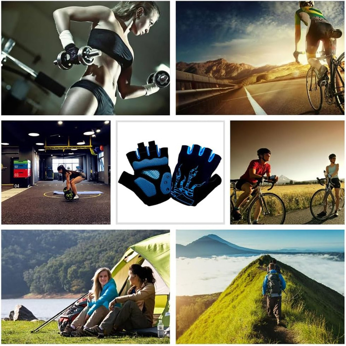 Велосипедні рукавички для чоловіків та жінок літні, для гірського велосипеда, шосе, піших прогулянок та альпінізму (блакитні, XL)