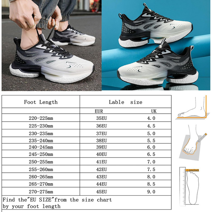 Спортивне взуття для жінок та чоловіків: кросівки для бігу, фітнесу, прогулянок та повсякденного носіння. Розміри 35-45 EU (44 EU, чорний, білий, сірий)