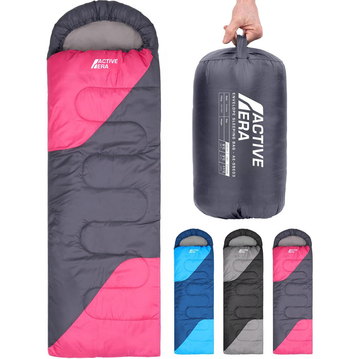 Сплячий мішок Active Era Premium Mumienschlafsack 250 GSM, зимовий та літній, 0°C - 15°C, для кемпінгу, фестивалів, подорожей, водонепроникний, ультралегкий, компактний (Рожевий)