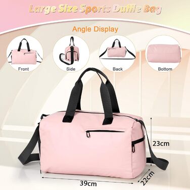 Спортивна сумка Romon для подорожей та тренувань з відділенням для взуття та мокрих речей (39 x 23 x 22 см, Рожева)