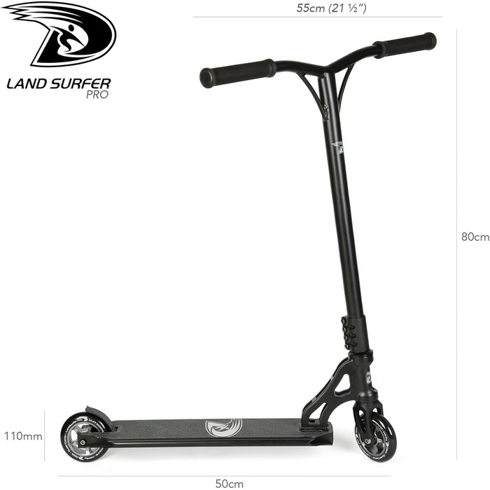 Трюковий самокат Land Surfer PRO X для дітей від 8 років і підлітків, 360° дека, 100 мм PU-колеса ABEC-9, для складних трюків, матовий чорний