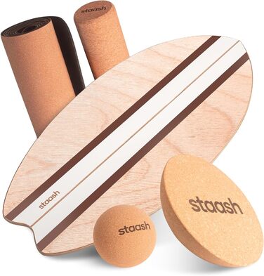 STAASH® PRO Балансборд з берези – Преміум 5-в-1 набір для балансу, фітнесу та реабілітації. Ролик + півсфера + килимок. Макс. вага 150 кг, колір: лісовий зелений