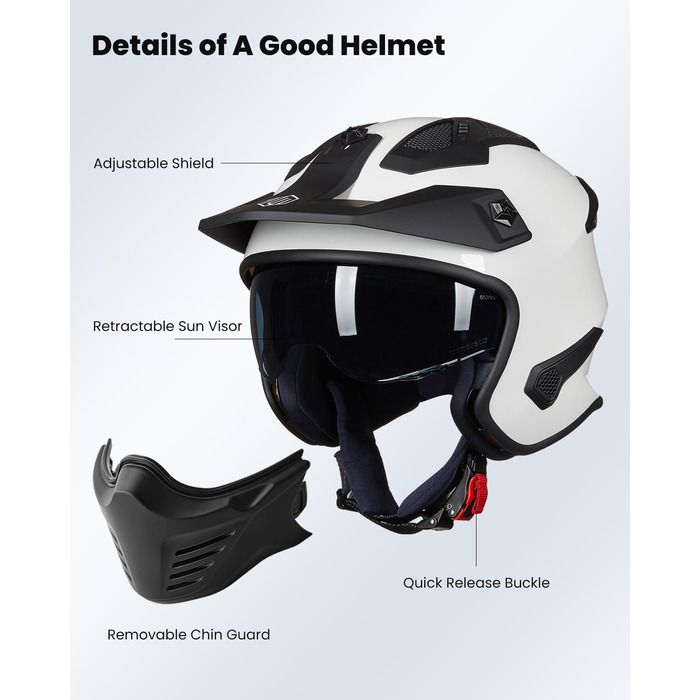 Мотошолом інтегральний IL Helmets 726X для чоловіків, ретро, з візором, ECE, білий, розмір M
