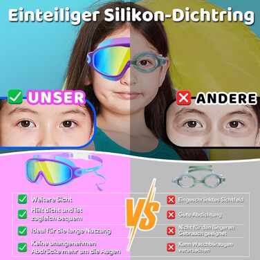 Дитячі окуляри для плавання Vvinca з носовими затискачами, широким кутом огляду, захистом від запотівання та UV-фільтром, водонепроникні, для дітей 3-14 років, рожеві та блакитні