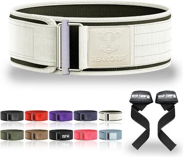 Пояс для важкої атлетики BEAR GRIP, самозамикальний, преміум, для кросфіту, пауерліфтингу та бодібілдингу, унісекс, розмір L, білий