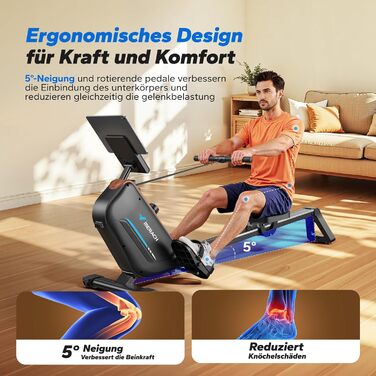 Гребний тренажер MERACH R15B2 для дому, складаний, з магнітним гальмом, тихий, з додатком, подовжені рейки, ручне регулювання