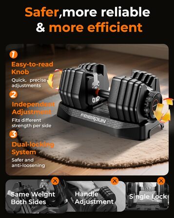 Набір гантелей FEIERDUN регульовані, 2.3 - 24 кг, 15 в 1, з антиковзними ручками та піддоном, для дому, фітнесу та силових тренувань, унісекс