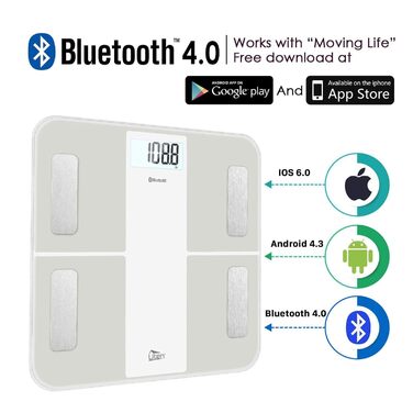 Цифрова ваги для аналізу складу тіла Uten з Bluetooth, максимальна вага 180 кг, біла, підтримка додатку, персональна електронна вага для вимірювання жиру, м'язів та води в організмі