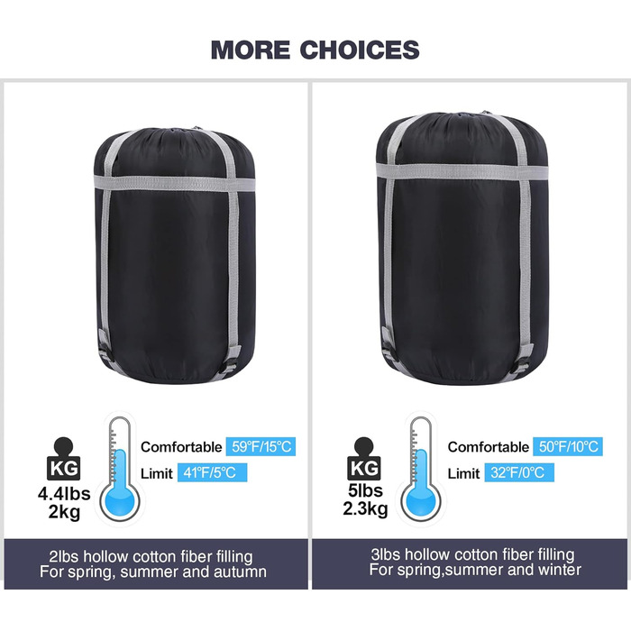 Спальний мішок Redcamp Baumwoll-Flanell для кемпінгу, 3 сезони, теплий та комфортний, вага 1.8-2.9 кг, колір морський блакитний