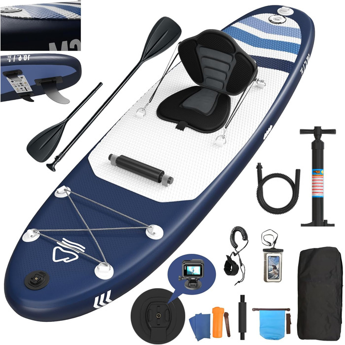 Надувний SUP Борд JUMMICO 330x80x15 см - 2-в-1 з каяком, веслом та аксесуарами (до 160 кг), для серфінгу, риболовлі, йоги, зелений/темно-синій