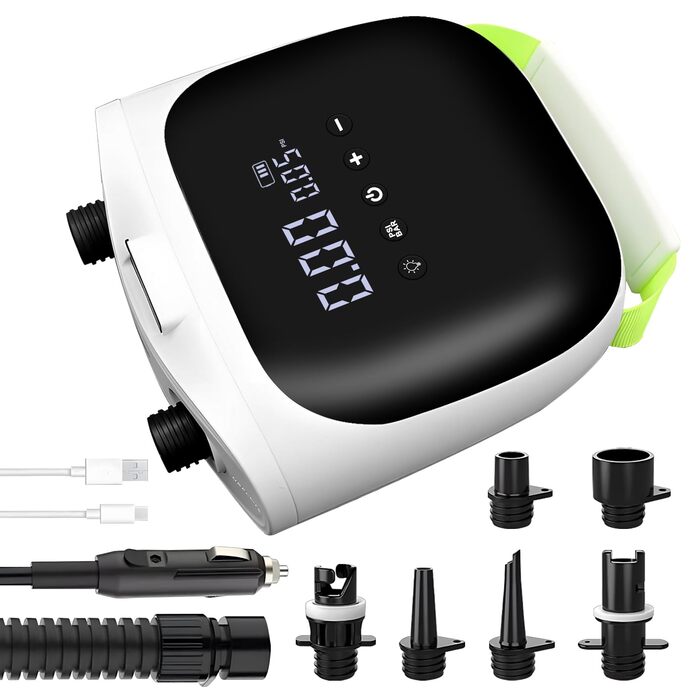 Електрична повітряна помпа 4000mAh з акумулятором, 20PSI, перезаряджувана, високого тиску, з інтелектуальною інфляцією/дефляцією, автоматичним вимкненням для SUP-дошок, каяків, крил, драконів, наметів, матраців, біла