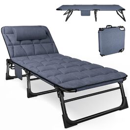 Розкладне шезлонг з регульованою спинкою в 4 положеннях, портативний багатофункціональний лежак для кемпінгу, саду, басейну, патіо - блакитний, з м'яким матрацом та подушкою