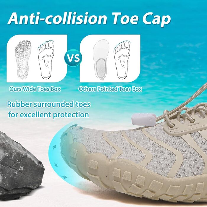 Водні черевики для плавання та відпочинку на пляжі: чоловічі та жіночі, швидко сохнуть, з дренажними отворами. Ідеально для моря, басейну, серфінгу, каякінгу та фітнесу. Унісекс, розміри 36-46 EU (38 EU, Бежевий)