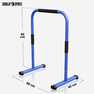 Паралети GORILLA SPORTS® для віджимань і діпів, 2 шт, сталь, 68x45x94 см, до 200 кг, нековзкі, сині – станція для діпів, бруси для каллістеніки